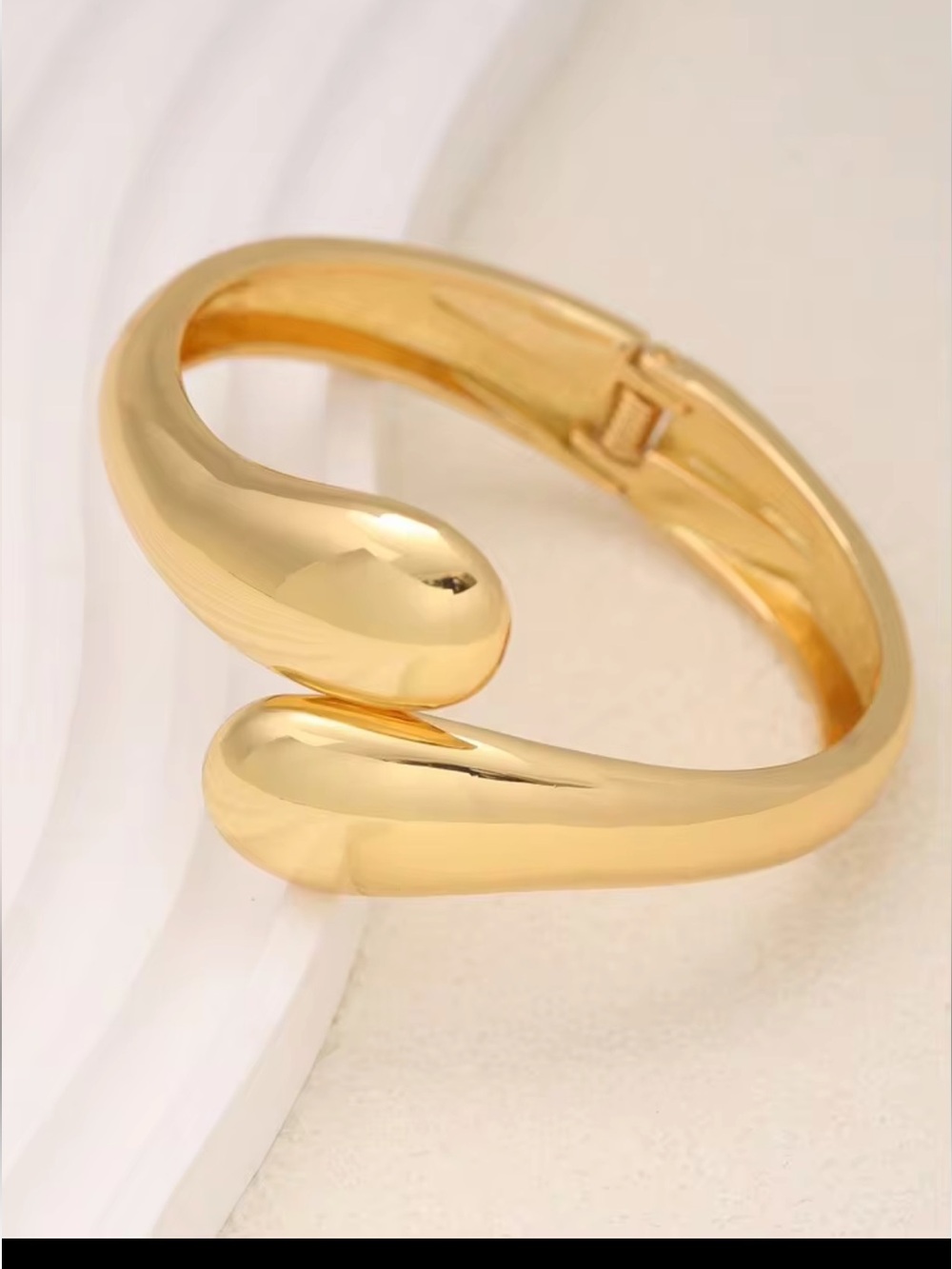 New! Gold Open-Style Sculptural Teardrop Bangle Hinge Cuff Statement Bracelet